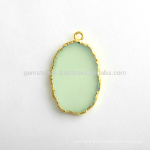 Wholesale Best Quality Green Chalcedony Slice Gemstone Bezel Station Micron Gold Plated Sterling Silver Bezel Charms Suppliers